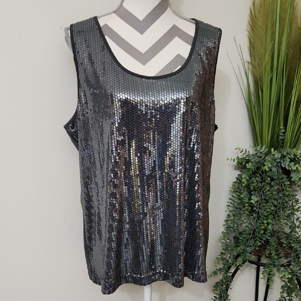 Notations Shimmering Gray Sequin Tank Top
